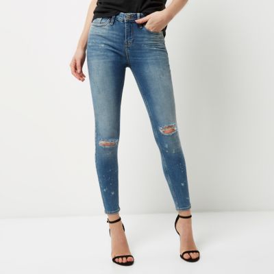 Blue bleach ripped Amelie super skinny jeans